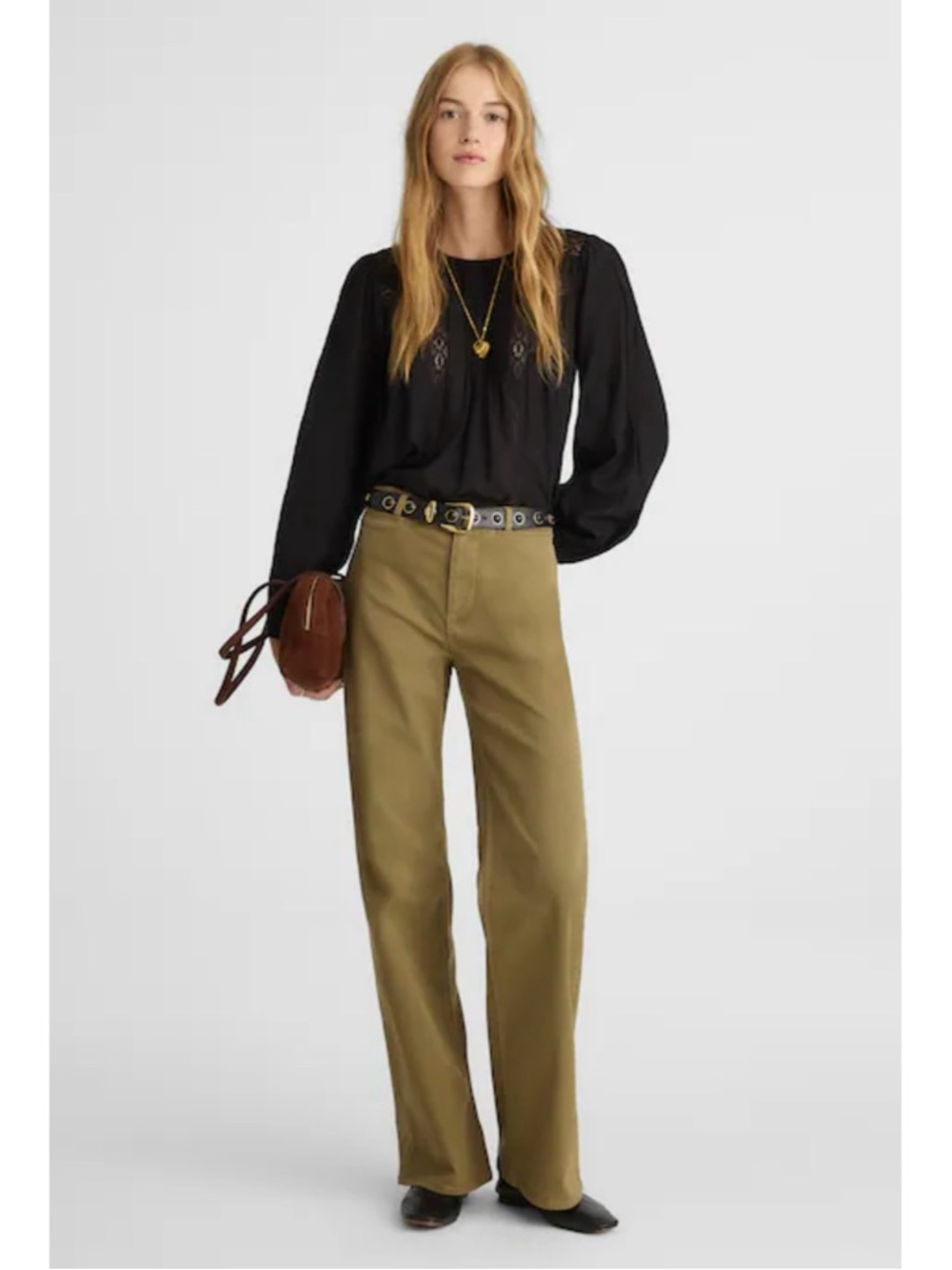 NWT Madewell The Wide-Leg Pant Twill Green Khaki Super Stretch
